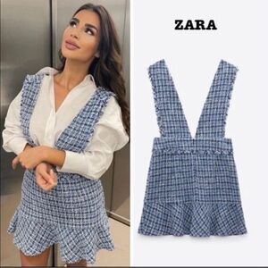 Zara Blue and White Tweed Mini Dress